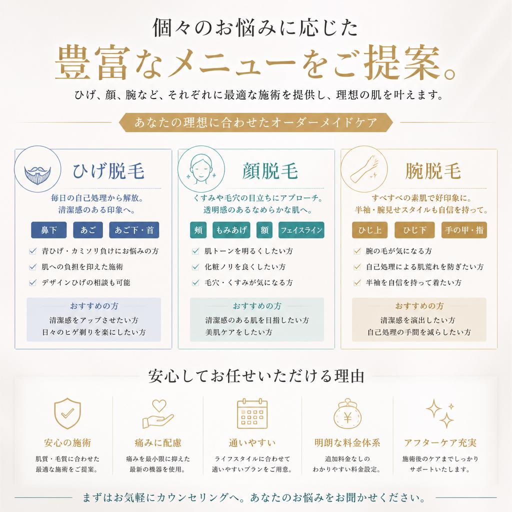 多彩な脱毛メニュー