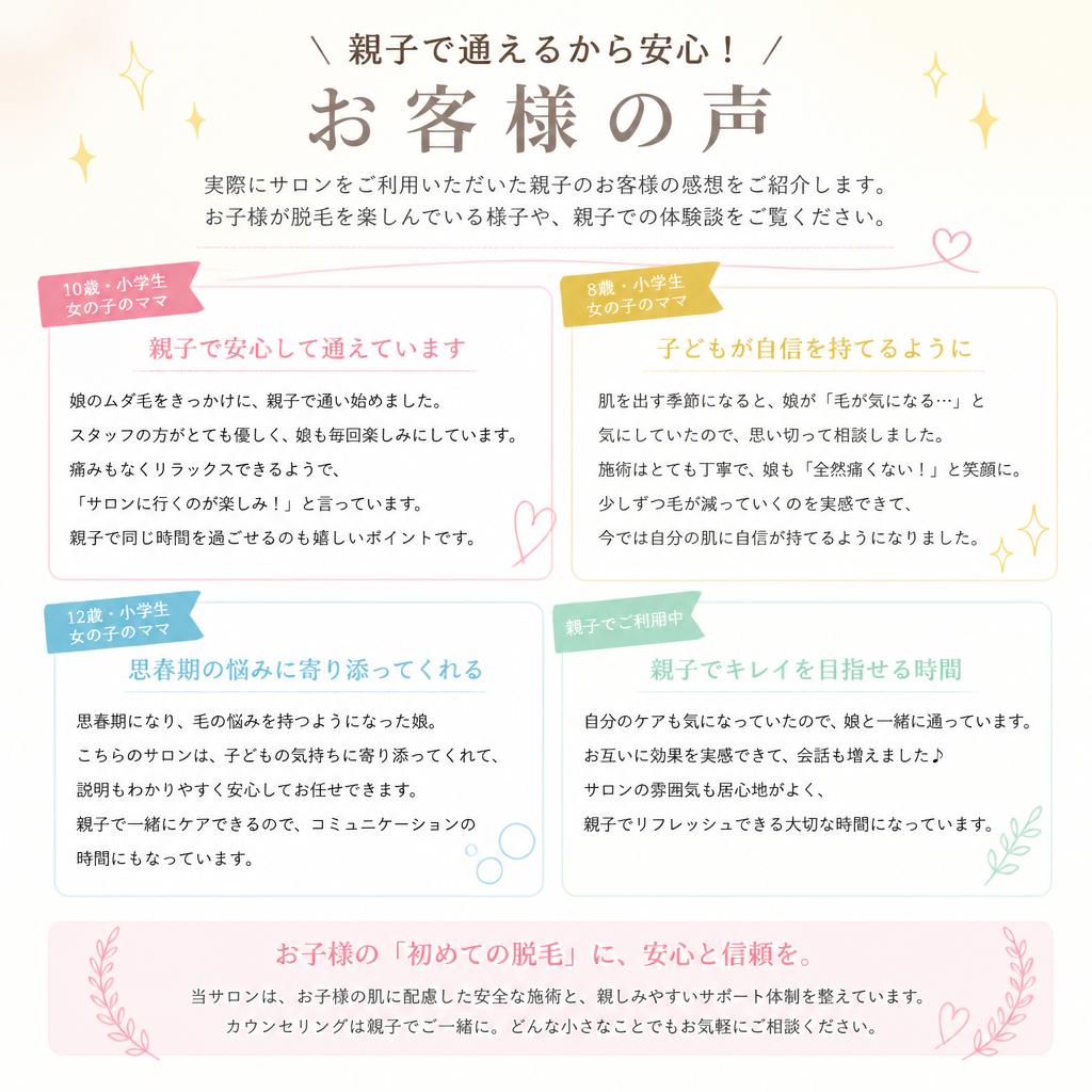 5. お客様の声 - 楽しい脱毛体験