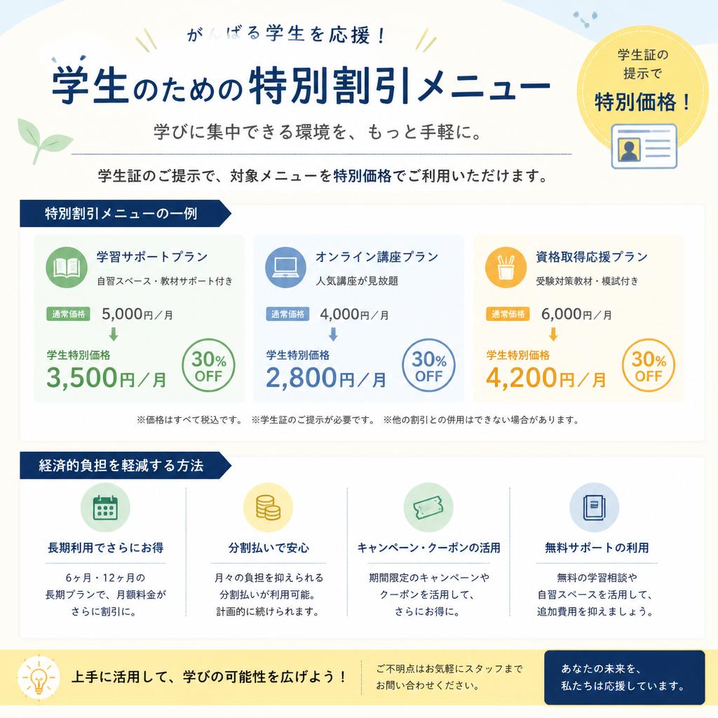 学生限定の特別割引
